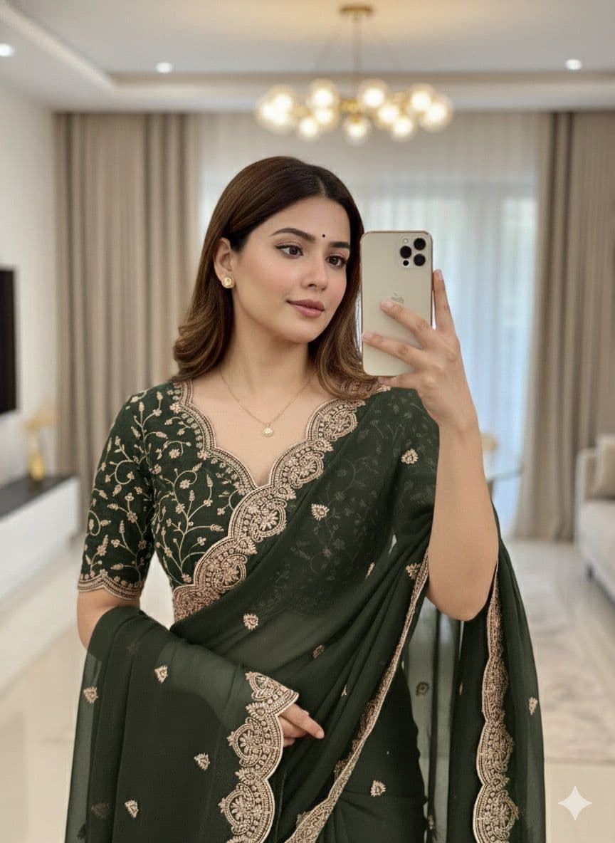 Star Georgette Sequence Emrodairy Work Saree
