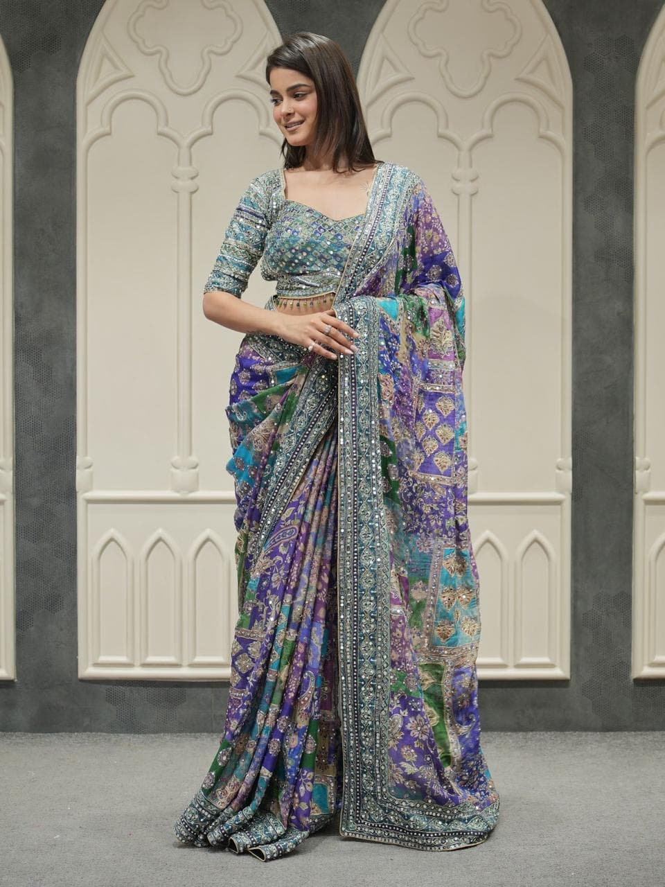 Soft Chinnon Designer Saree