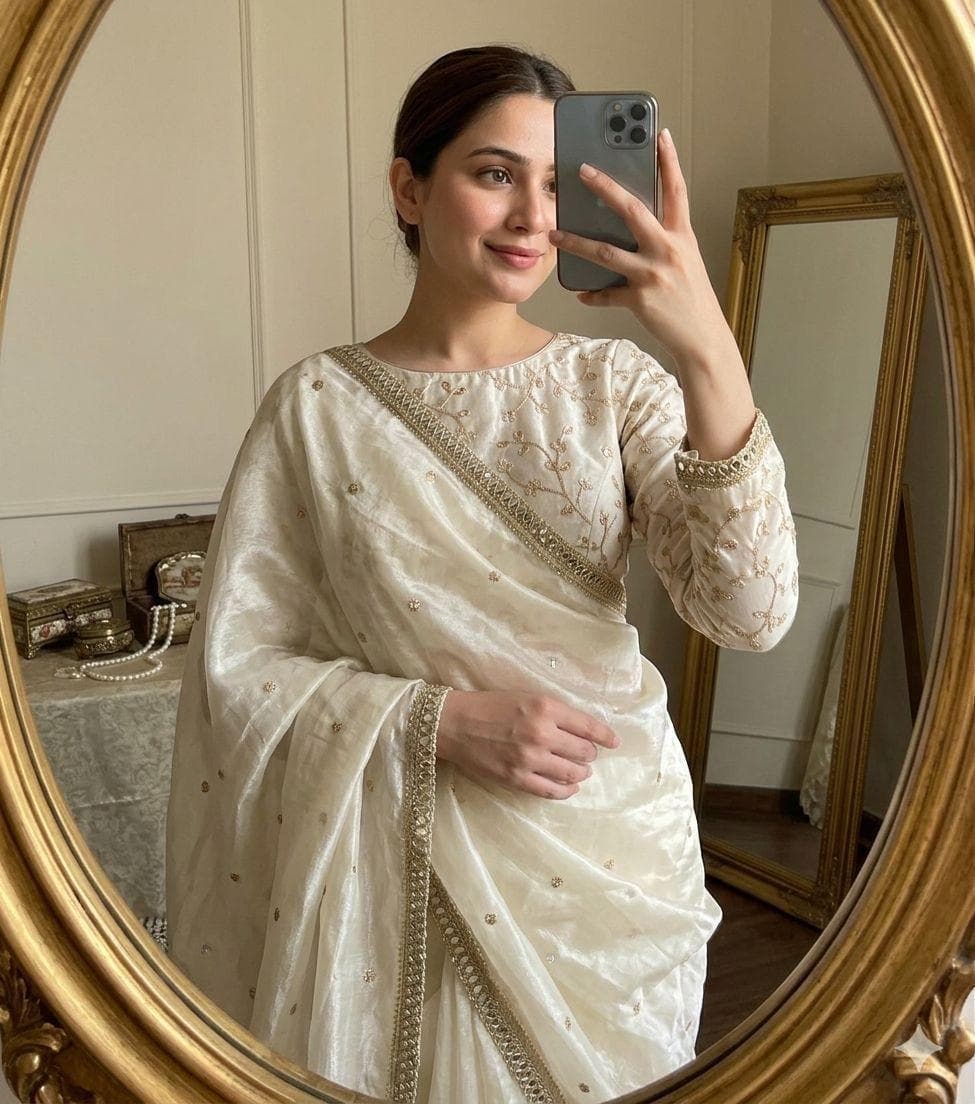 Space Sattin Dual Shad saree