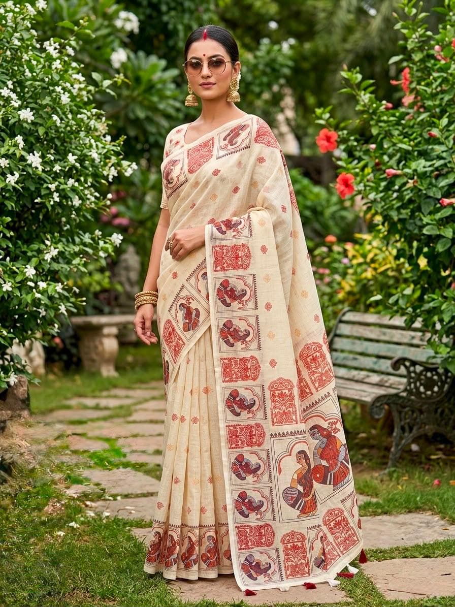 Soft Linen cotton Digital printed saree