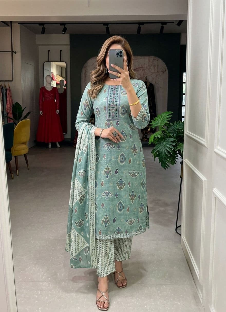 Printed Straight Kurti Pant Dupatta Set