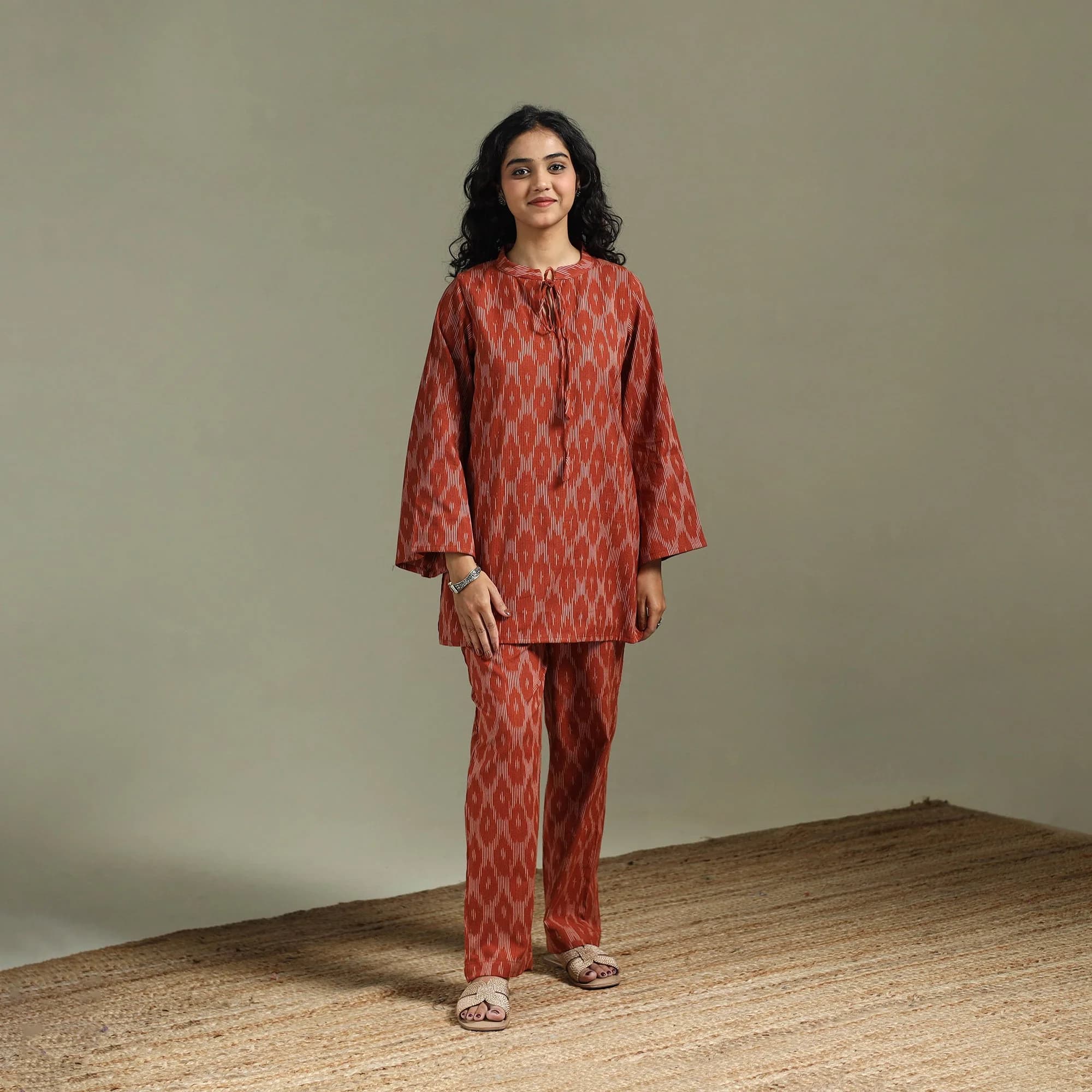 Red - Pochampally Ikat Cotton Co-Ord Set