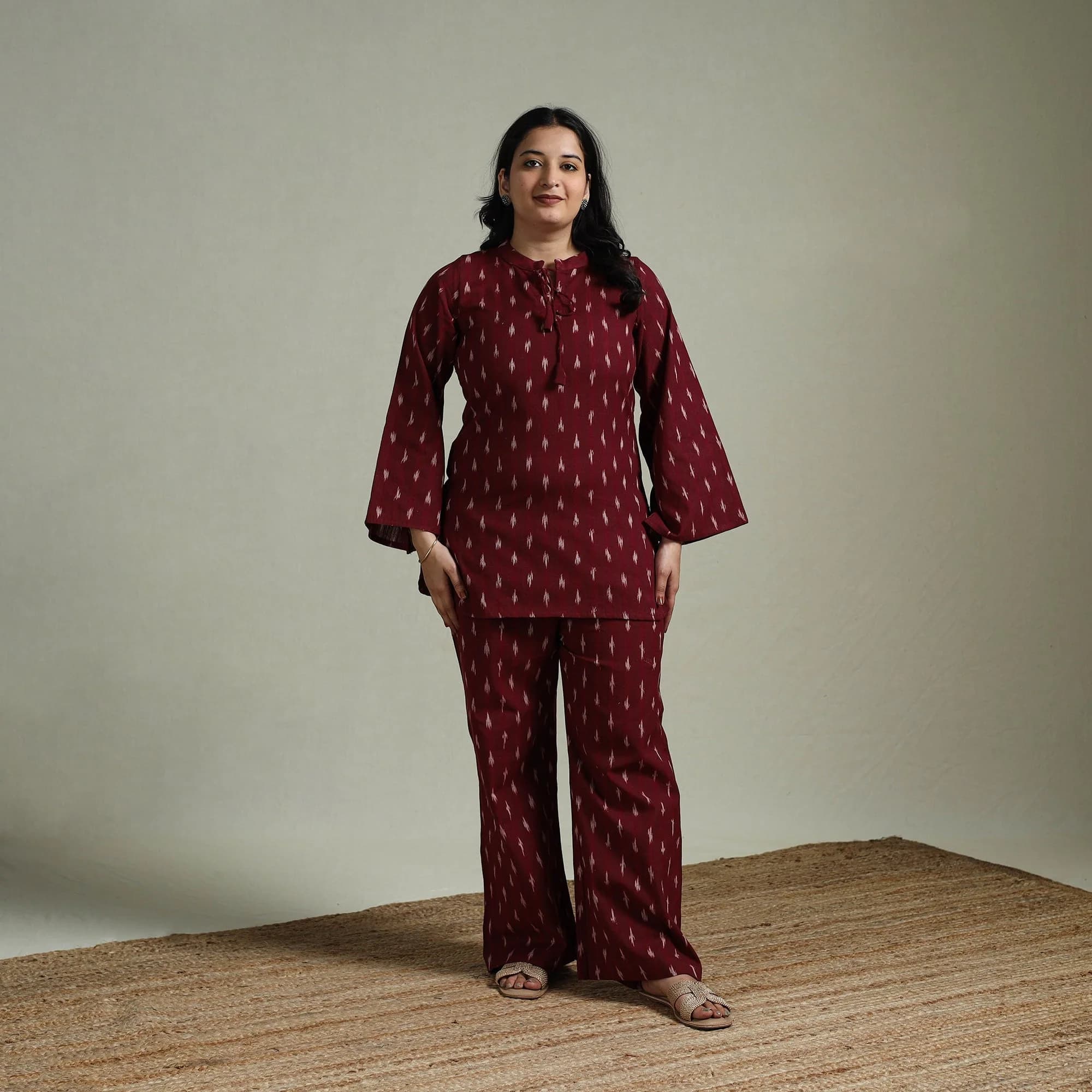 Maroon - Pochampally Ikat Cotton Co-Ord Set