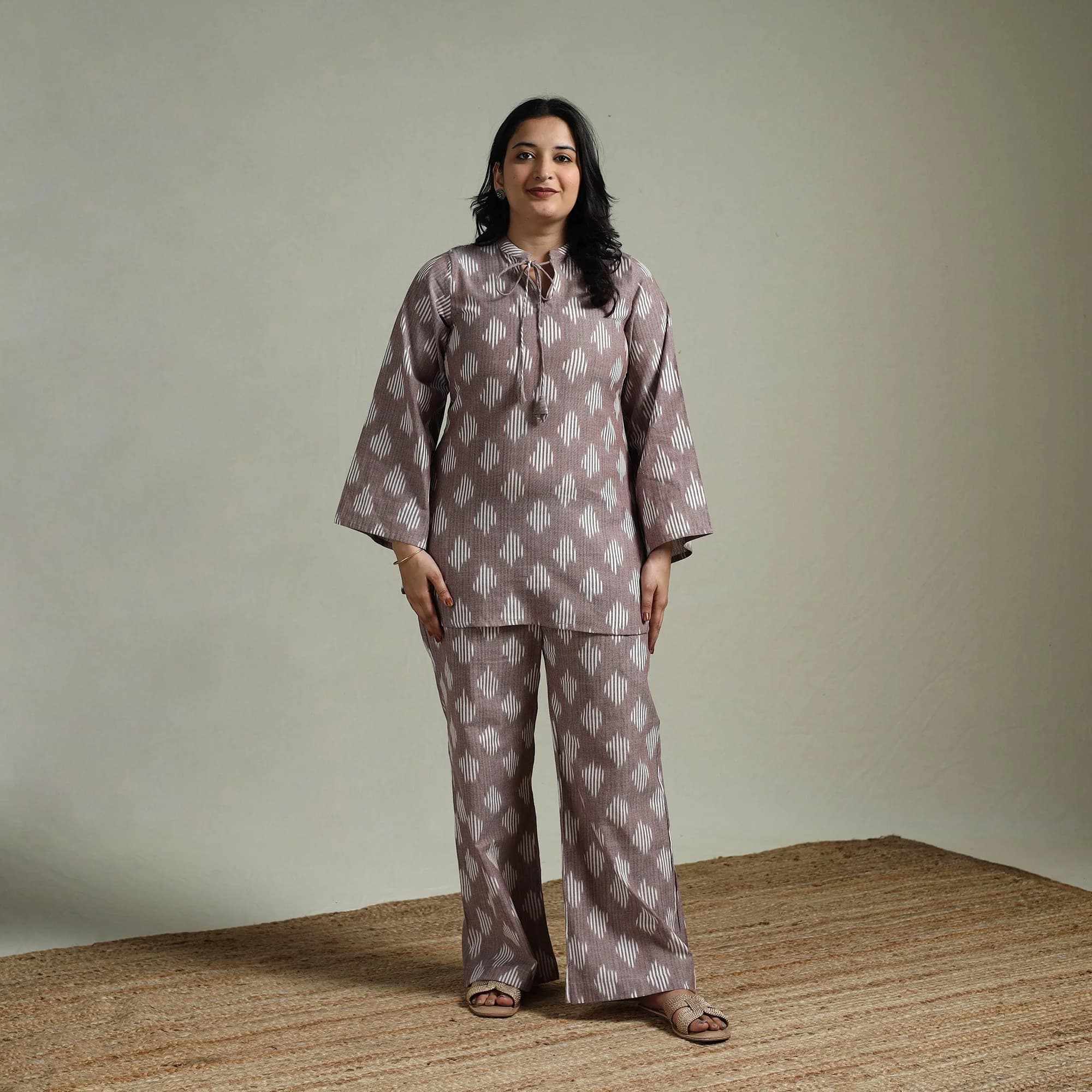 Brown - Pochampally Ikat Cotton Co-Ord Set