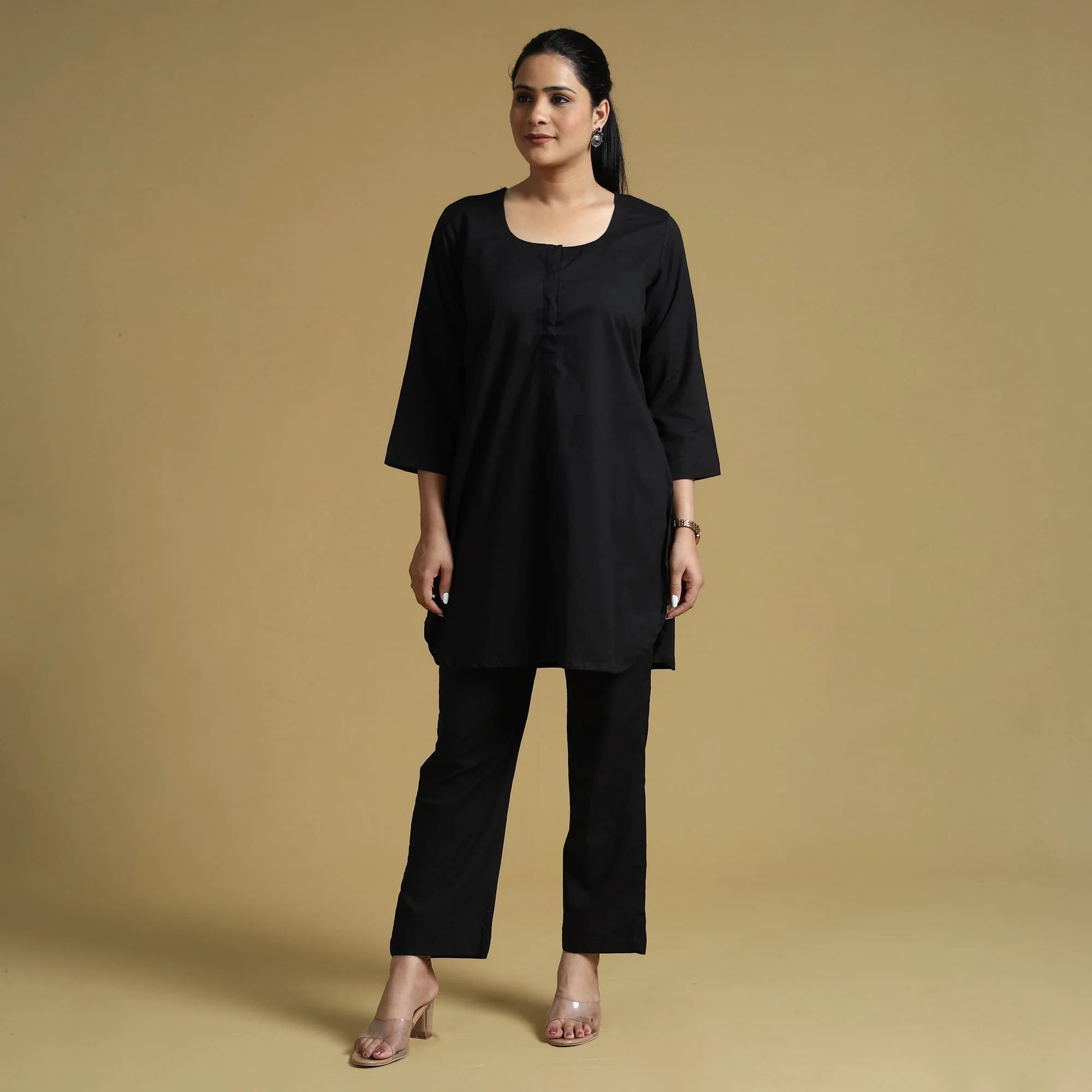 Black - Plain Dyed Cotton Co-Ord Set